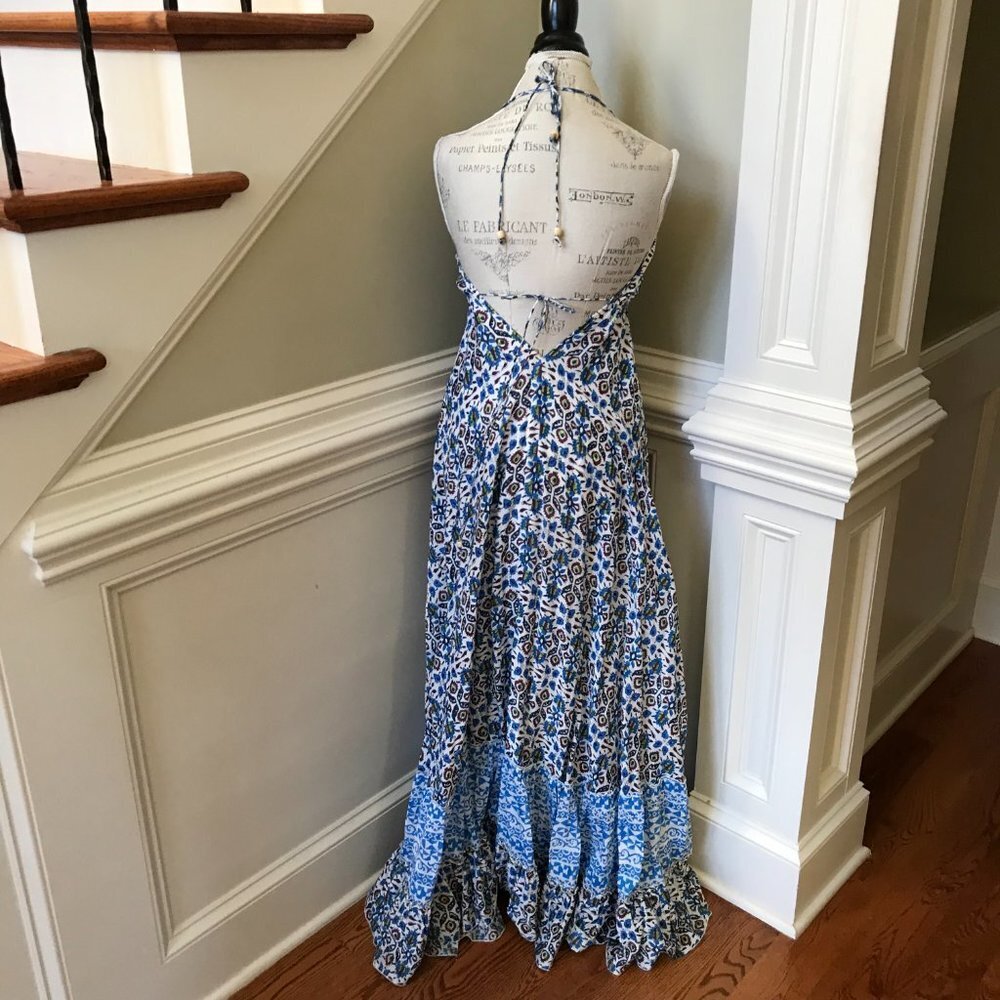 Roberta Roller Rabbit Marble Lois Maxi Dress Womens Small Blue V-Neck Sleeveless - Picture 12 of 14
